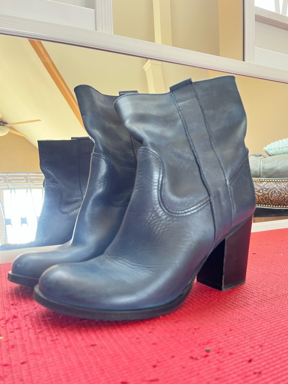 Blue Italian leather heeled boots